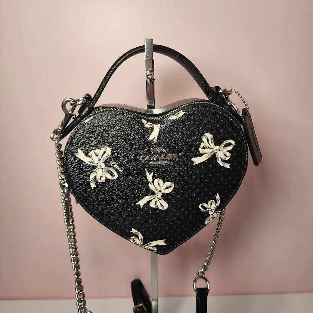 NWT Coach CAA99 Heart Crossbody Bag With Petite Bow Print Black Multi